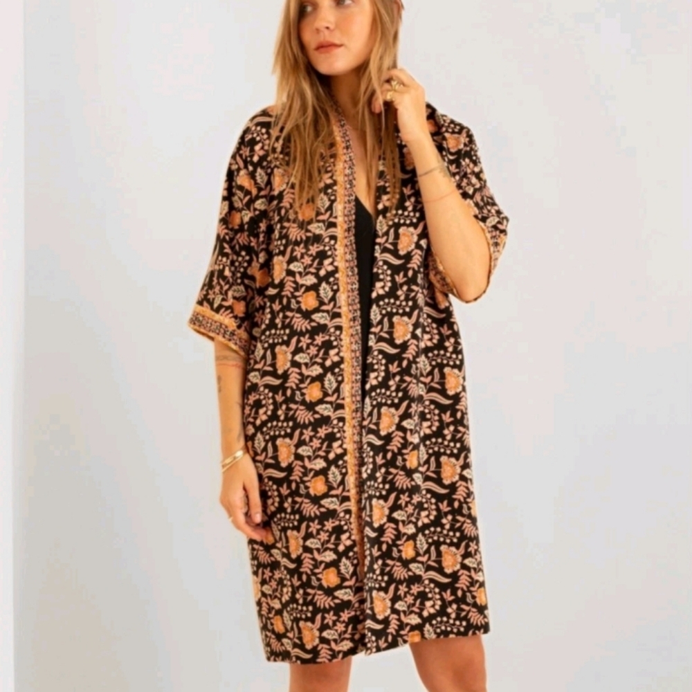 Natalie Martin Black and Orange Floral Robe